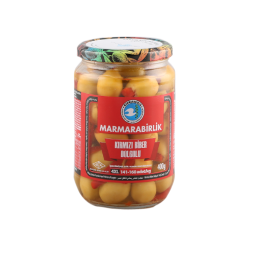 Picture of MARMARABIRLIK Green Olives w/Red Peppers 400g