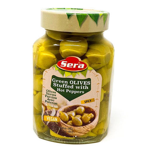 Picture of SERA Green Olives Stuffed w/Hot Peppers 750ml