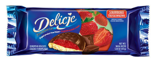 Picture of DELICJE Chocolate Biscuits w/Strawberry Filling 135g