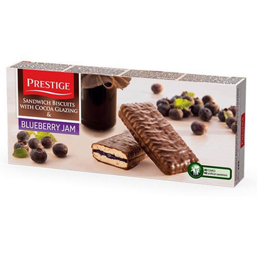 Picture of PRESTIGE Sandwich Biscuits w/ Cocoa Glazing & Blueberry Filling 200g