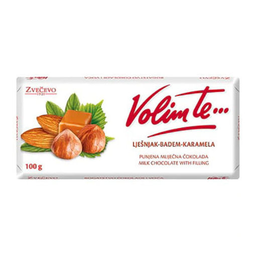 Picture of ZVECEVO Volim Te Milk Chocolate w/Filling Almond&Hazelnut 100g