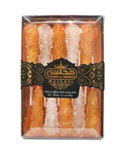 Majlesi White & Saffron Rock Candy Sticks - 6.7 oz 190g resmi