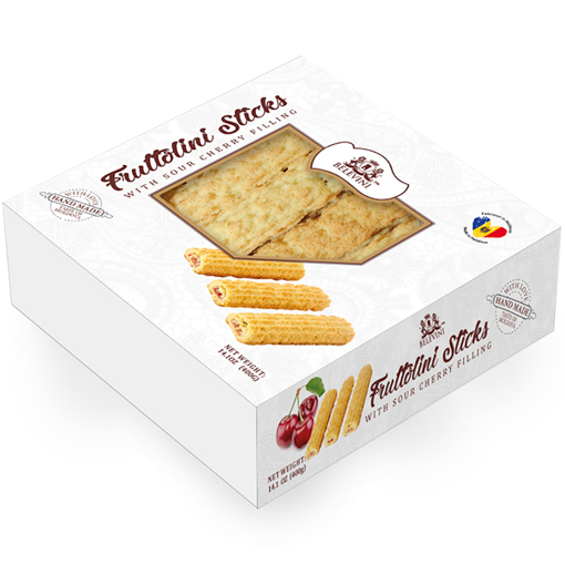 Picture of BELEVINI FRUTTOLINI BISCUIT STICKS w/ CHERRY Filling  450 g